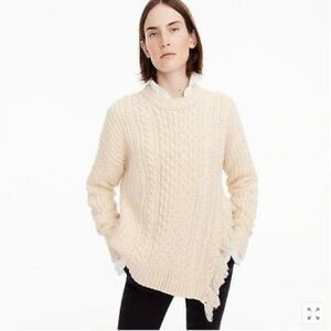 J. Crew Cable Knit Sweater With Fringe Side Slit